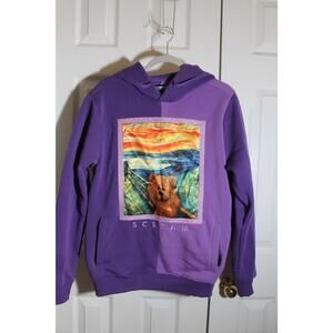 Rebel Minds Split Purple Scream Bear Hoodie sz S